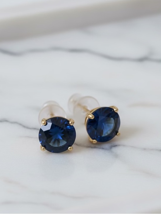 Jewelry - Gold-Setting Blue Sapphire Round Stud Earrings - Women Jewelry
